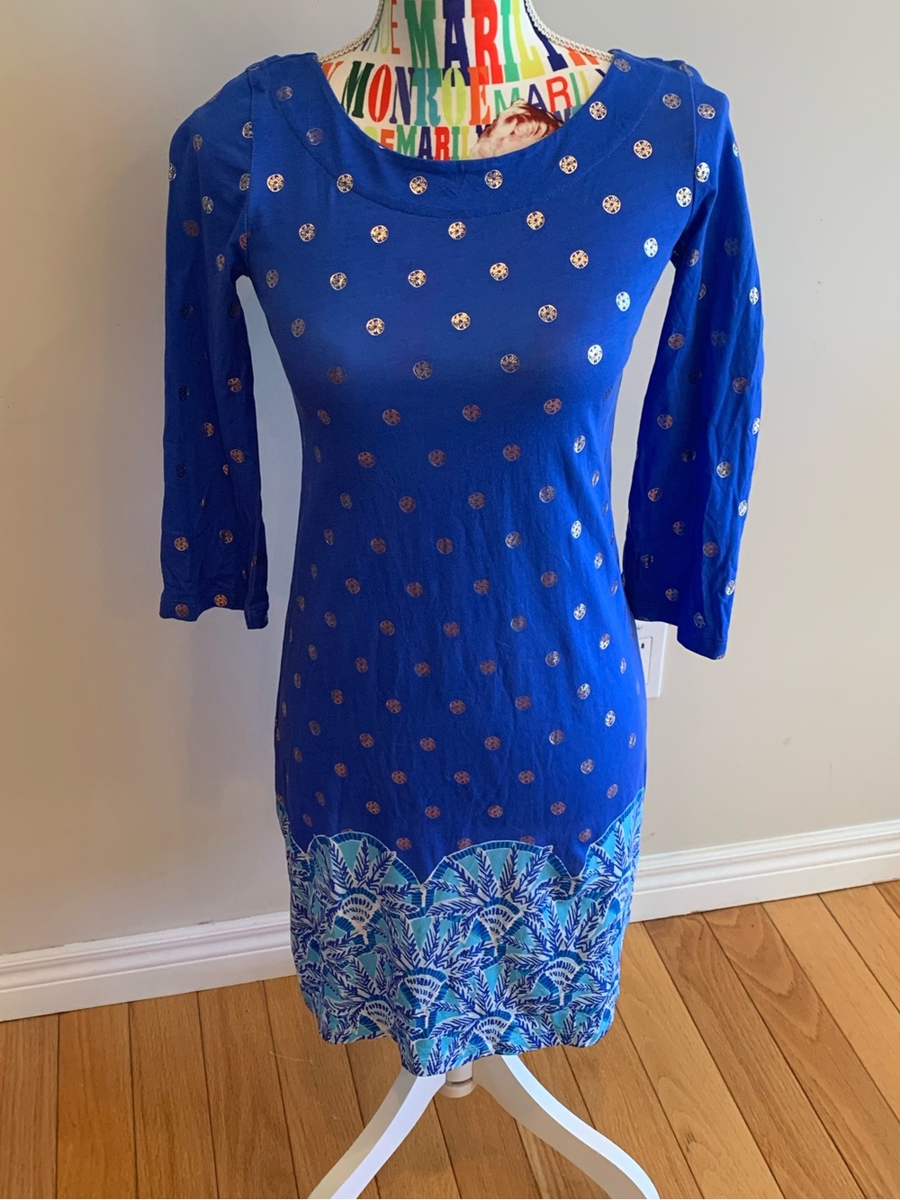 Lilly Pulitzer 100% Pima Cotton Royal Blue Dress with Gold Dot Accents